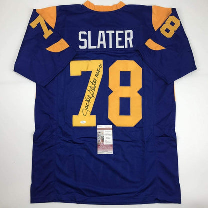 Autographed/Signed Jackie Slater HOF 01 Los Angeles Rams Retro Blue Football Jersey JSA COA