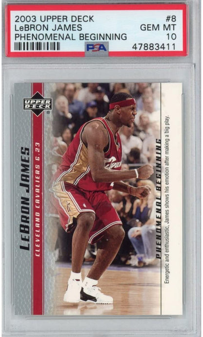 Graded PSA 10 Gem Mint LeBron James 2003-04 Upper Deck UD #8 Phenomenal Beginning Rookie RC Basketball Card