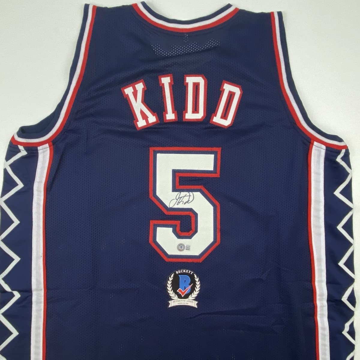 Autographed/Signed Jason Kidd New Jersey Blue Basketball Jersey Beckett BAS COA
