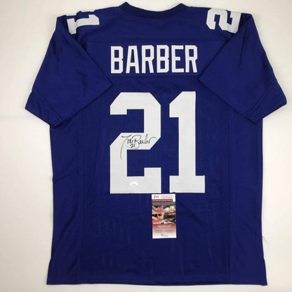Autographed Tiki Barber New York Blue Football Jersey JSA COA