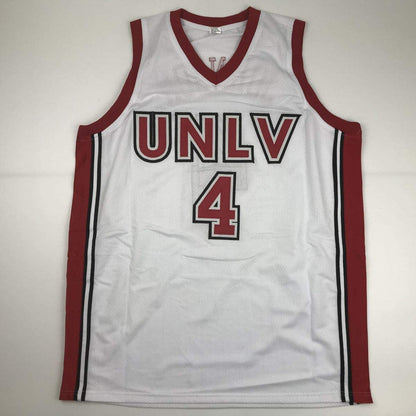 Autographed/Signed Larry Johnson UNLV White College Basketball Jersey PSA/DNA COA
