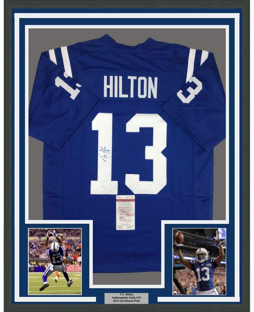 Framed Autographed T.Y. Hilton Indianapolis Blue Jersey