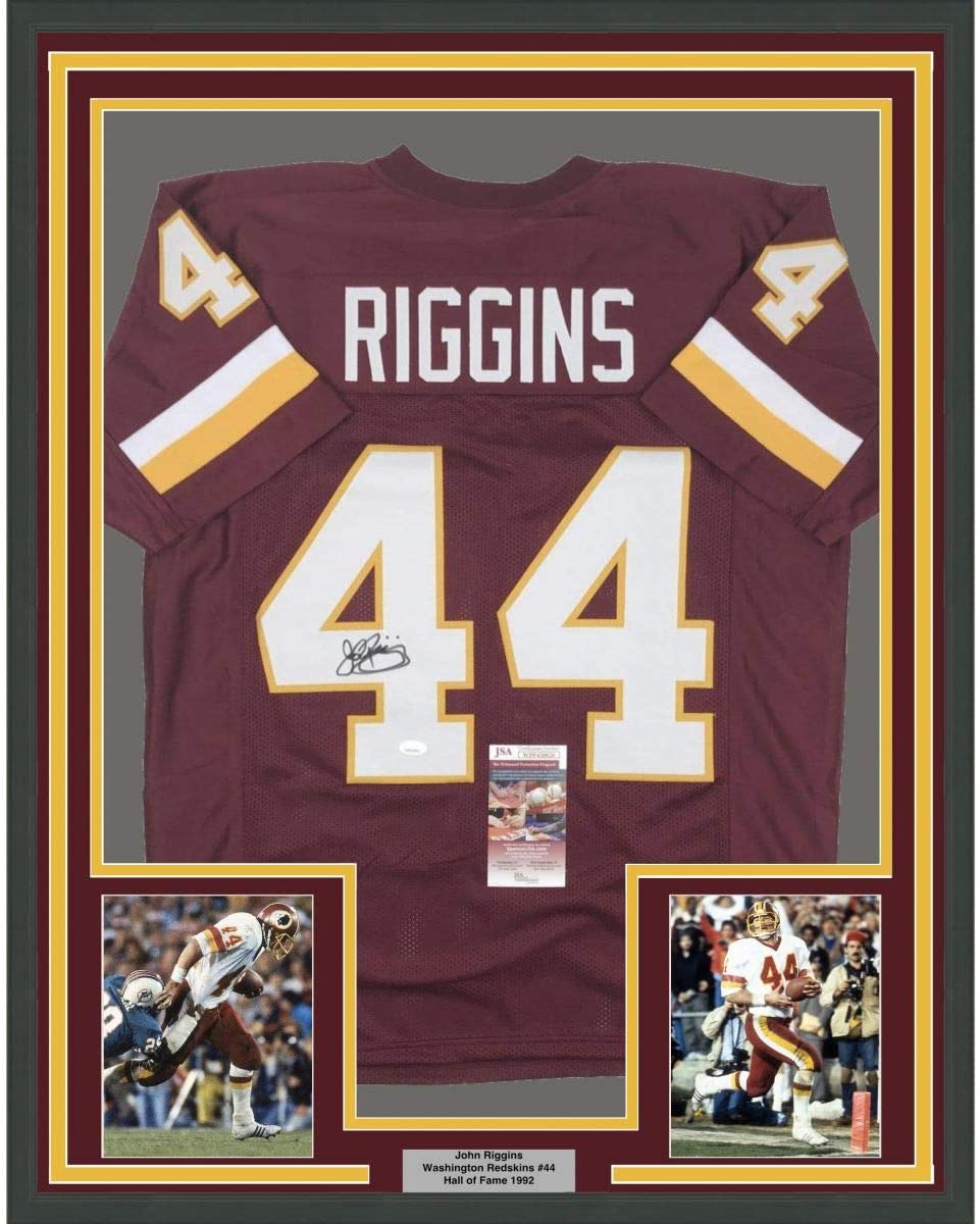 Framed Autographed/Signed John Riggins Washington Burgundy Football Jersey JSA COA