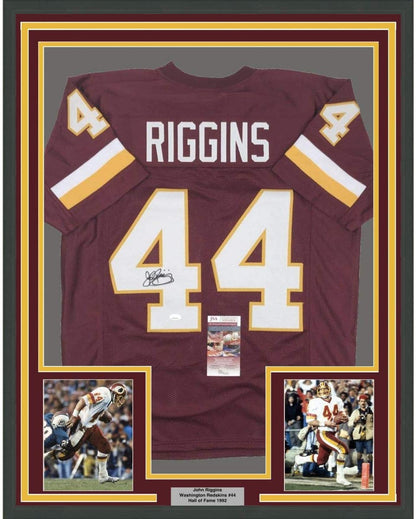 Framed Autographed/Signed John Riggins Washington Burgundy Football Jersey JSA COA