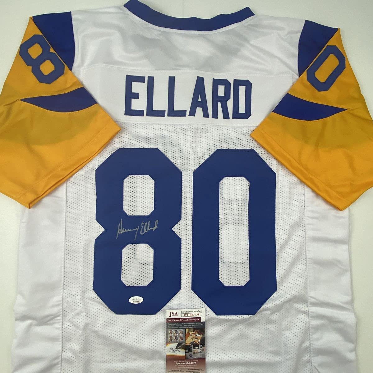 Autographed/Signed Henry Ellard Los Angeles Rams White Football Jersey JSA COA