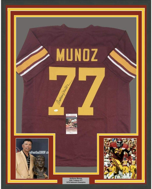 Anthony Munoz autographed framed USC Trojans maroon college football jersey 35x39 display with photos JSA COA