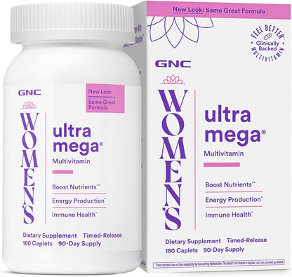 GNC Women's Ultra Mega Multivitamin Caplets, 180 Count (Best By 11/2026)