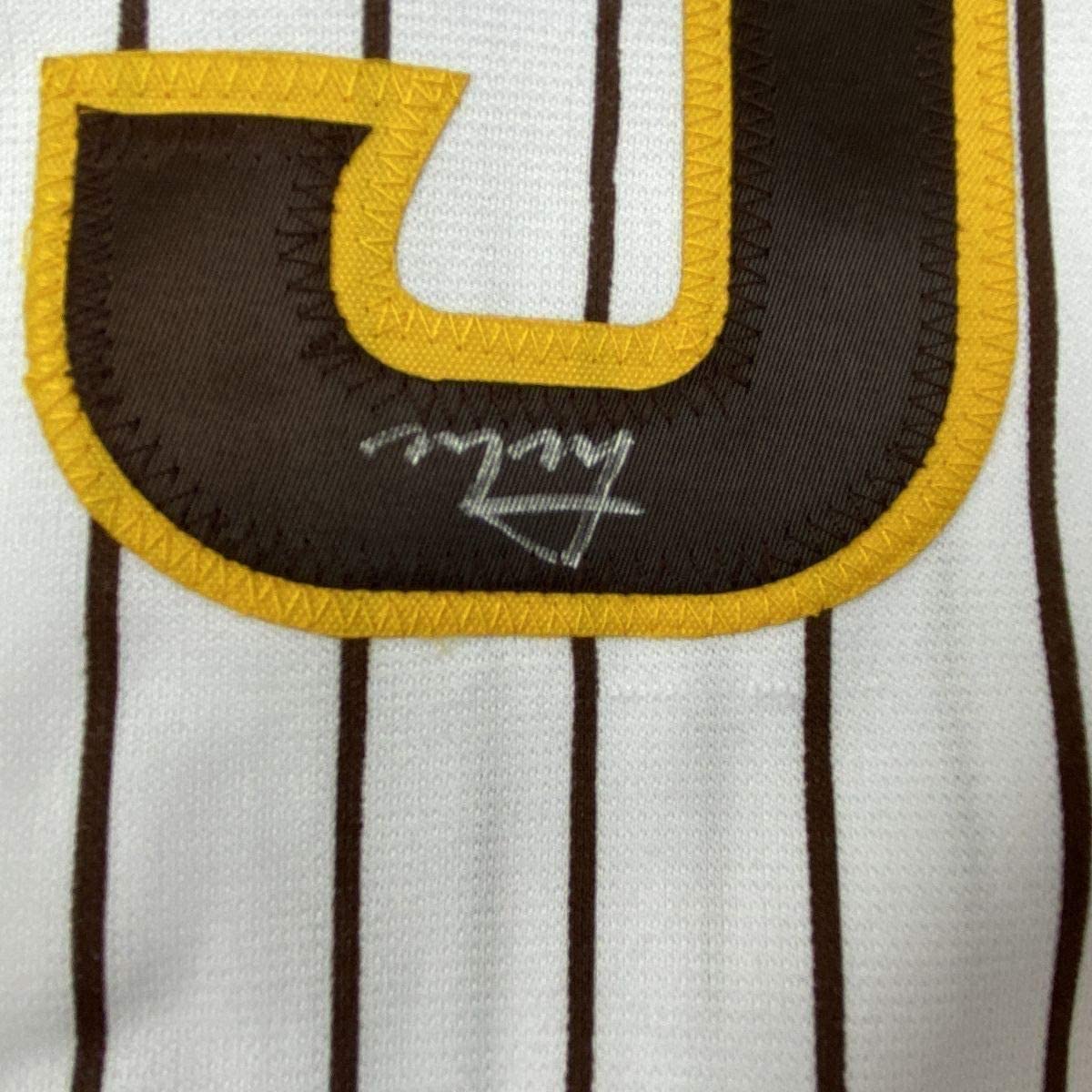Framed Autographed/Signed Manny Machado San Diego Padres Pinstripe Baseball Jersey Beckett BAS COA