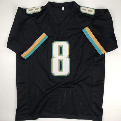 Autographed Mark Brunell custom black football jersey full display with JSA signature