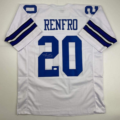 Autographed/Signed Mel Renfro Hall of Fame Dallas Cowboys White Football Jersey JSA COA