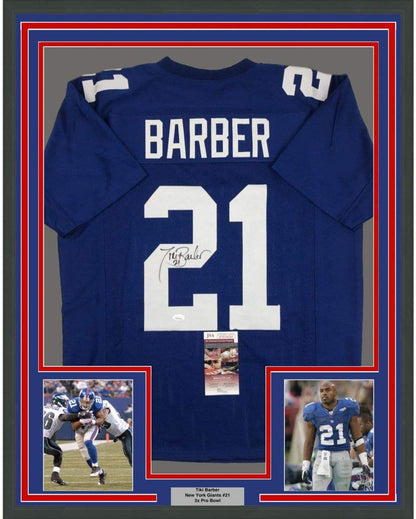 Framed Tiki Barber New York Blue Jersey