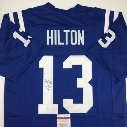 T.Y. Hilton signed custom blue football jersey back panel with player number displayed