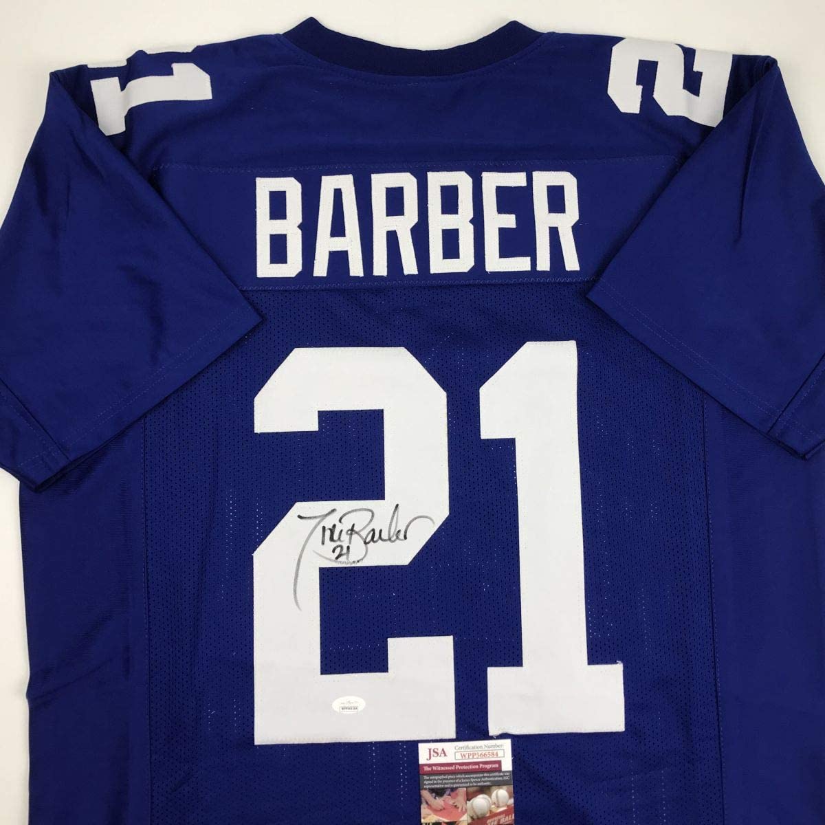 Autographed Tiki Barber New York Blue Football Jersey JSA COA