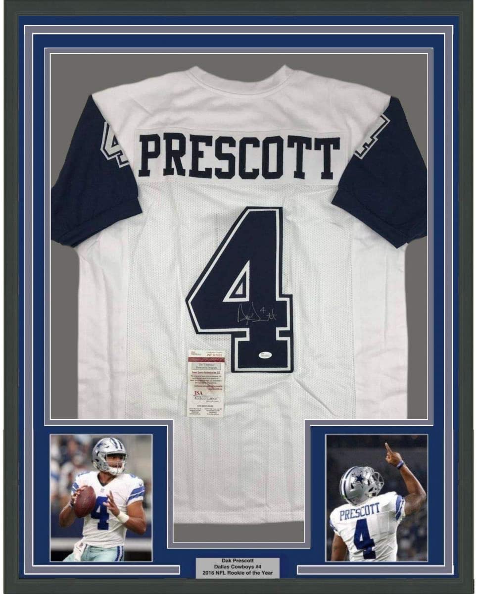 Framed Autographed/Signed Dak Prescott Dallas Cowboys Color Rush Football Jersey JSA COA