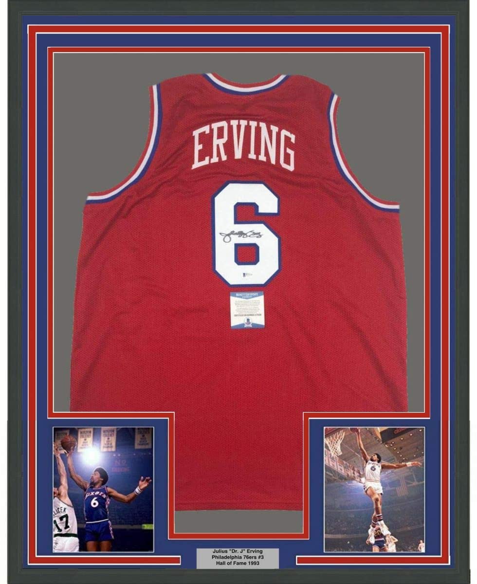 Framed Julius Erving Dr. J Philadelphia Red Jersey