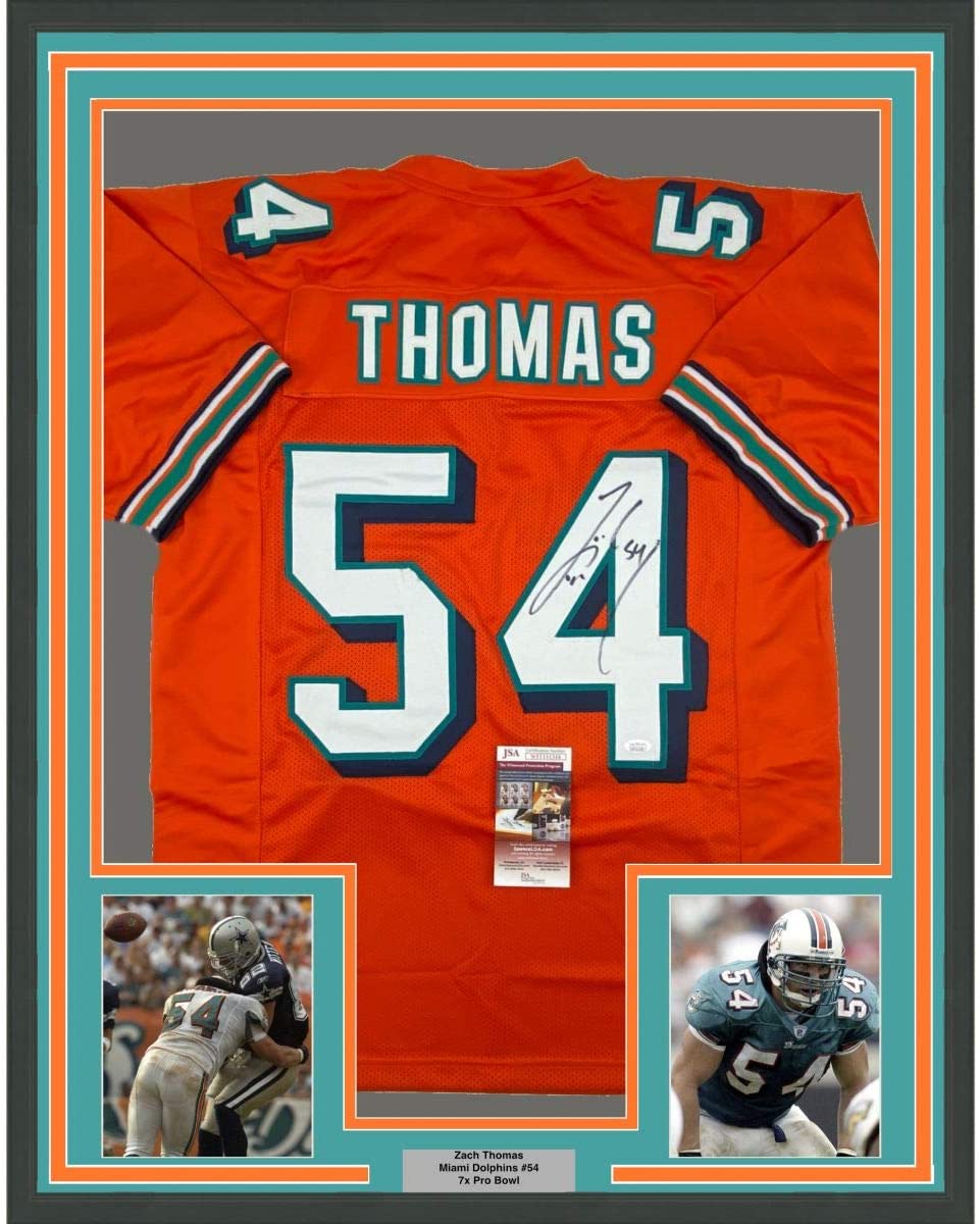 Framed Zach Thomas Miami Orange Jersey