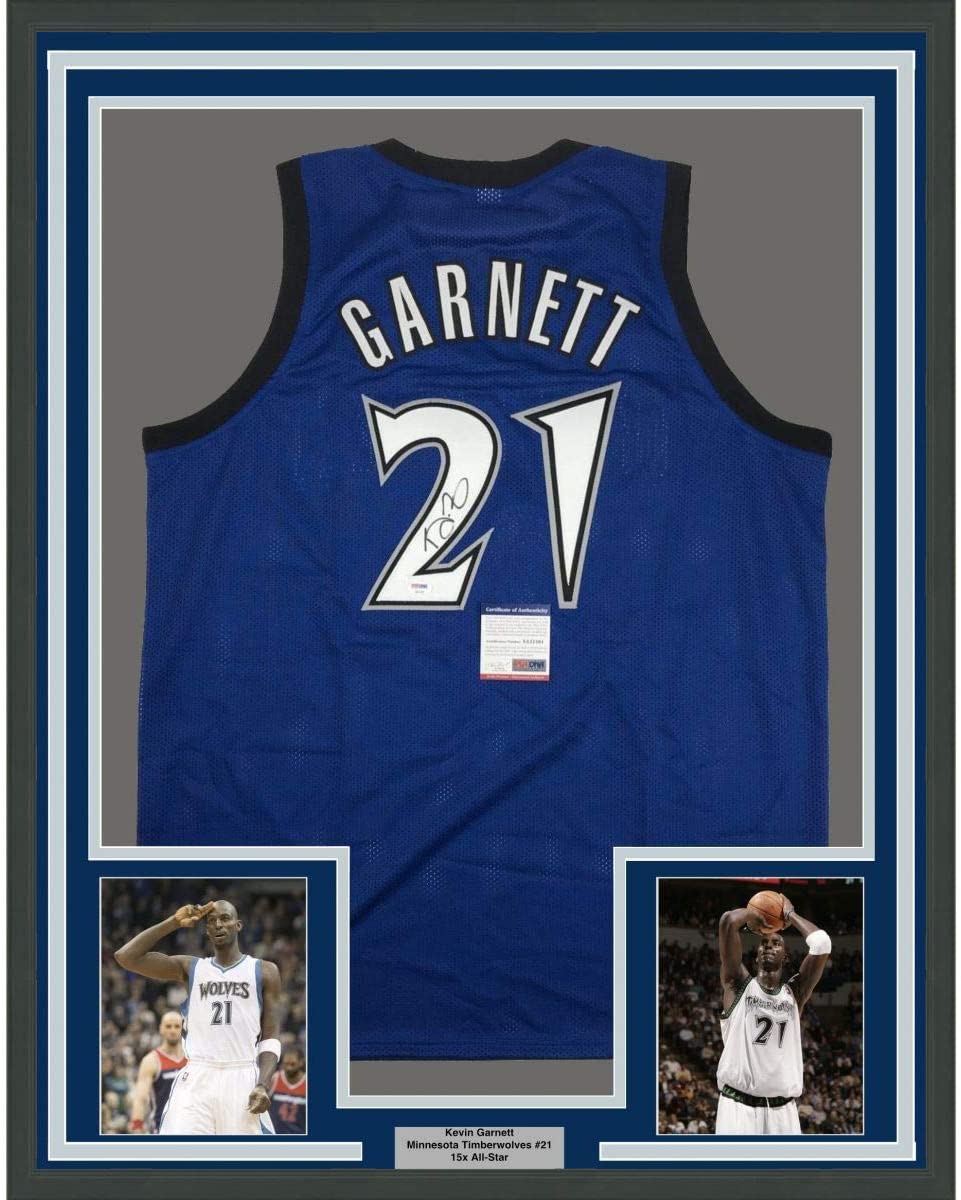 Framed Kevin Garnett Minnesota Blue Jersey