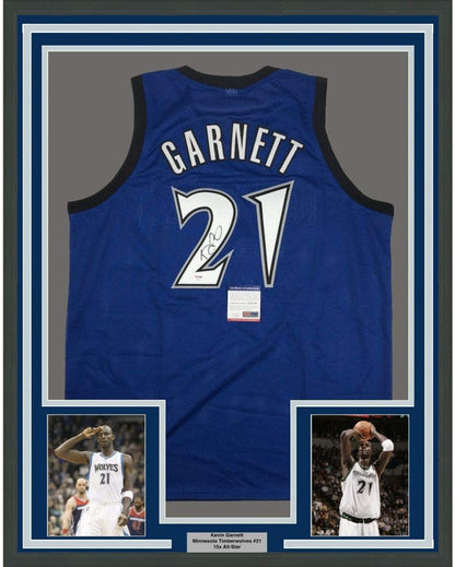 Framed Kevin Garnett Minnesota Blue Jersey
