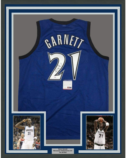 Framed Kevin Garnett Minnesota Blue Jersey