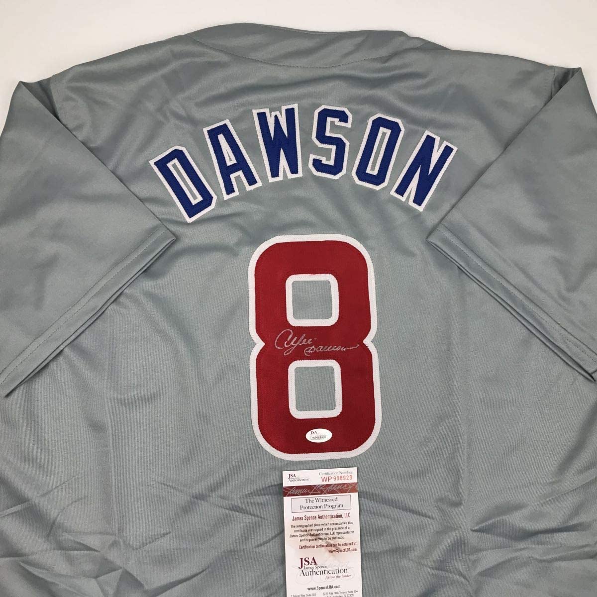Autographed Andre Dawson Chicago Grey Baseball Jersey JSA COA