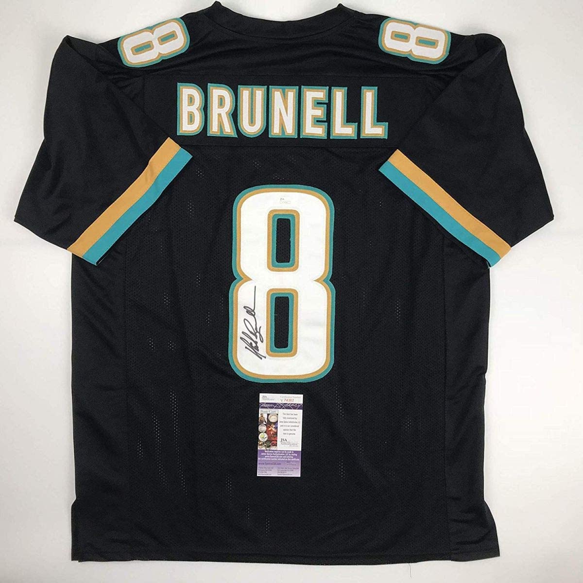 Mark Brunell signed custom black football jersey back panel with player number displayed