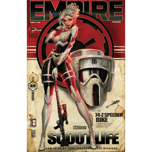 74-Z Speeder Bike helmet print on brushed aluminum with red white accents