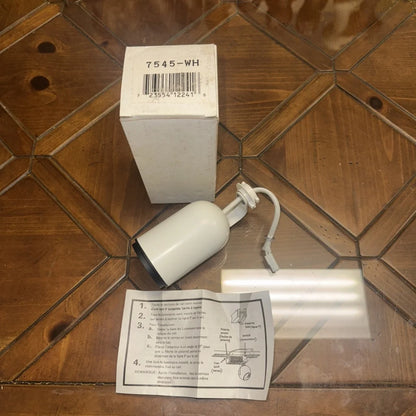 White track light head fixture with curved wire and plastic base