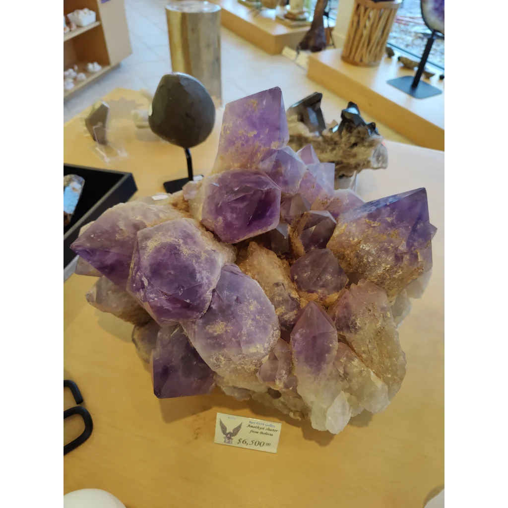 79.7 lb Bolivian amethyst cluster on quartz base