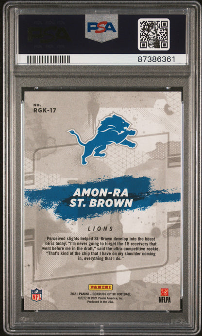 Graded 2021 Panini Donruss Optic Amon-Ra St. Brown Rookie Gridiron Kings Rookie RC Football Card PSA 10 Gem Mint