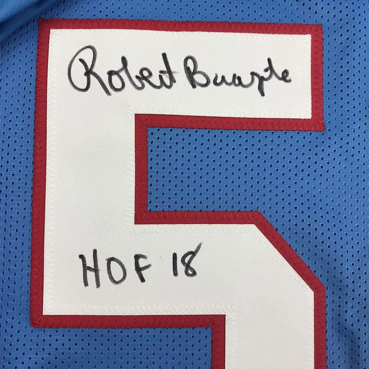 Autographed/Signed Robert Brazile Hall of Fame Houston Blue Football Jersey JSA COA