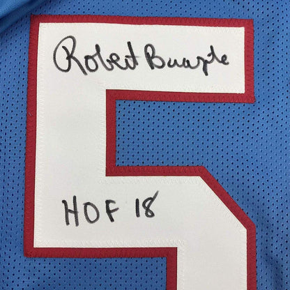 Autographed/Signed Robert Brazile Hall of Fame Houston Blue Football Jersey JSA COA