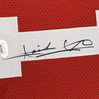 Framed Autographed/Signed Isiah Thomas 35x39 Indiana Red Basketball Jersey JSA COA