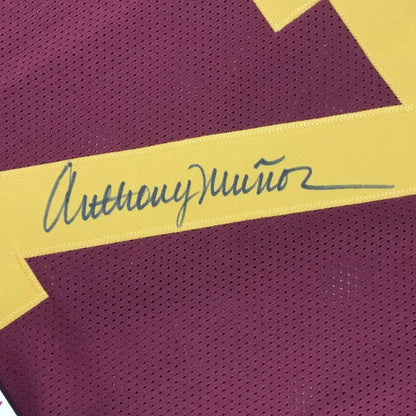 Anthony Munoz signature close up on USC Trojans maroon college football jersey in 35x39 frame