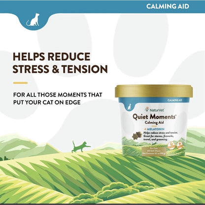 6X NaturVet Quiet Moments Calming Aid + Melatonin Soft Chews for Cats 60ct