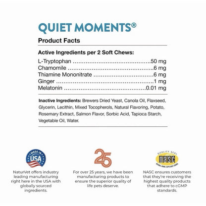 6X NaturVet Quiet Moments Calming Aid + Melatonin Soft Chews for Cats 60ct
