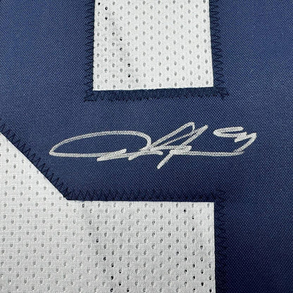 Framed Autographed/Signed Aidan Hutchinson 35x39 Michigan White College Football Jersey Beckett BAS COA