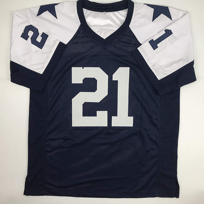 Autographed Deion Sanders custom Dallas football jersey full display view with JSA signature