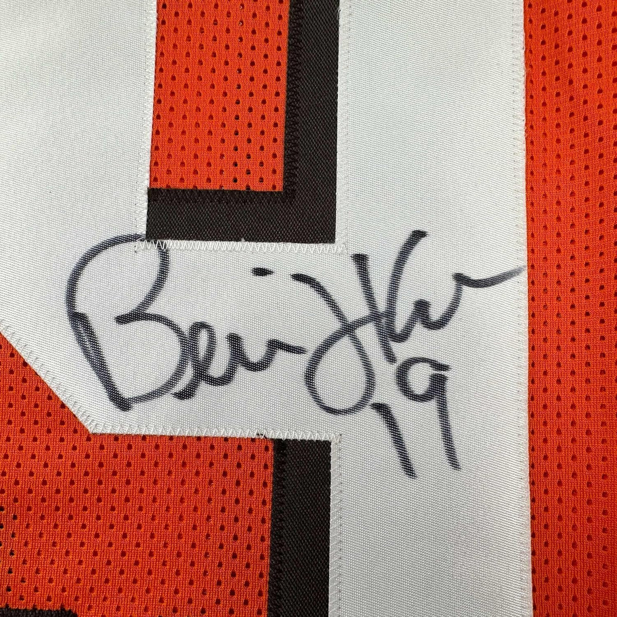 Framed Autographed Bernie Kosar 35x39 Cleveland Orange Football Jersey JSA COA