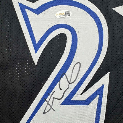 Framed Autographed/Signed Kevin Garnett 35x39 Minnesota Black Basketball Jersey Beckett BAS COA