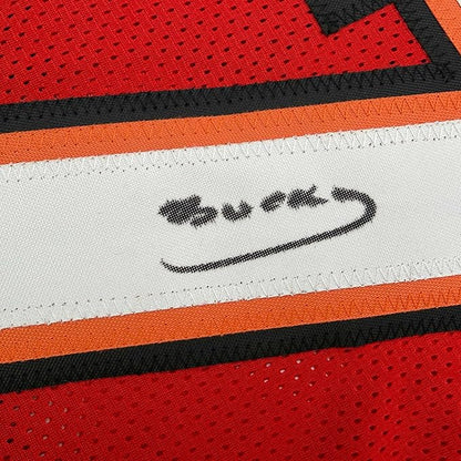 Framed Autographed/Signed Bucky Irving 35x39 Tampa Bay Red Football Jersey Beckett BAS COA