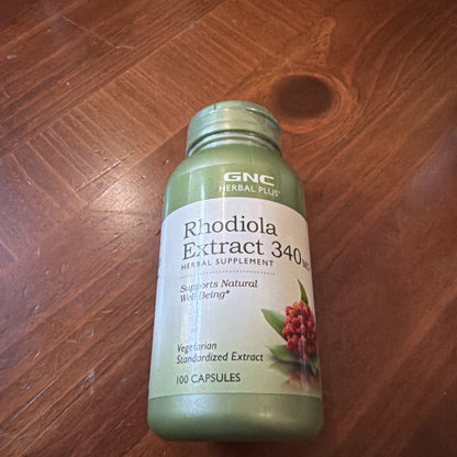 GNC Herbal Plus Rhodiola Extract 340mg 100 Capsules Vegetarian Exp 05/2027