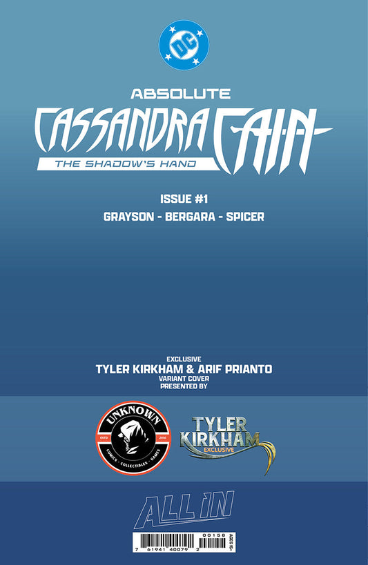 [FOIL] ABSOLUTE CASSANDRA CAIN THE SHADOW'S HAND #1 (ONE SHOT) TYLER KIRKHAM BATTLE DAMAGED EXCLUSIVE VIRGIN VAR (09/09/2026) (09/16/2026)