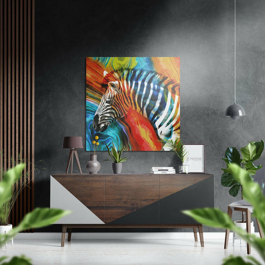 Rainbow Painted Zebra Profile Brushed Aluminium Dibond Wall Art