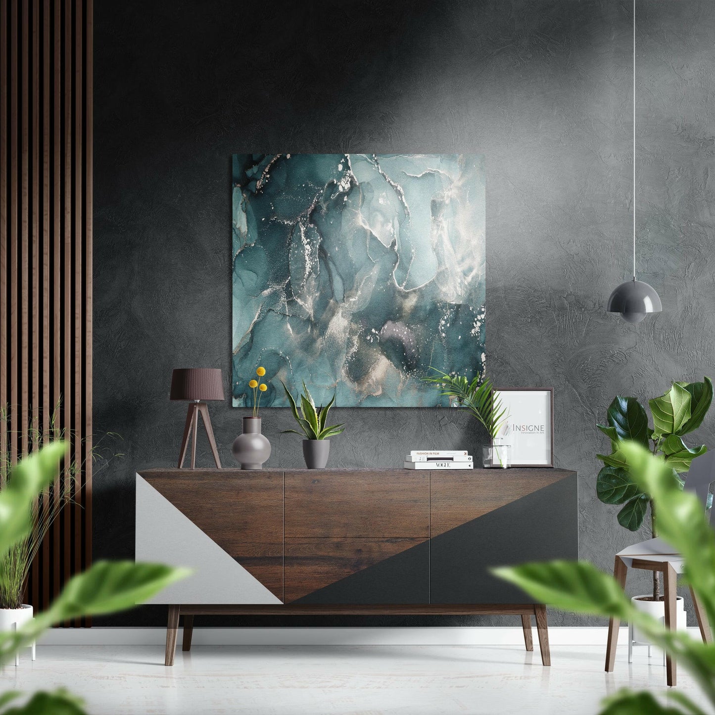 Teal Silver Marble Brushed Aluminium Dibond Wall Art
