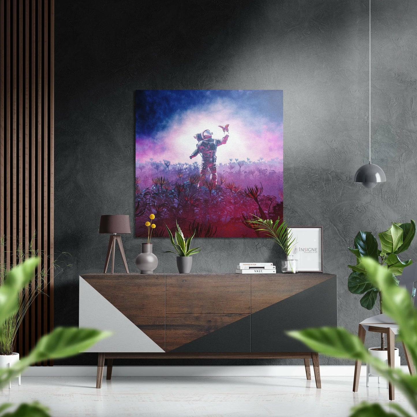 Astronaut in Pink Alien Field Brushed Aluminium Dibond Wall Art