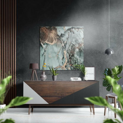 Sage Green Copper Marble Brushed Aluminium Dibond Wall Art