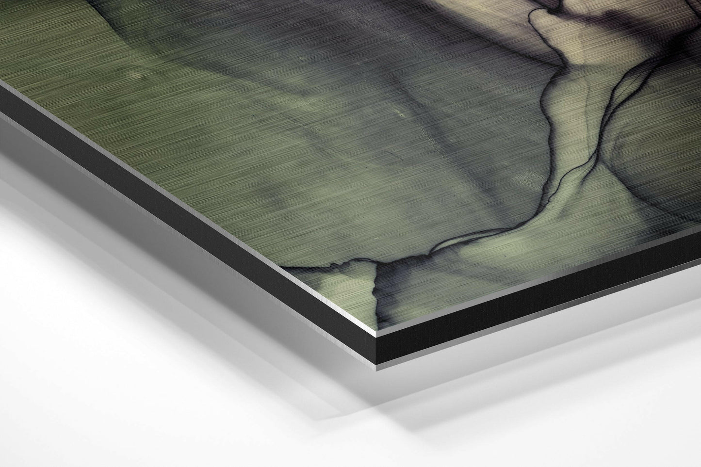 Olive Ivory Ink Marble Brushed Aluminium Dibond Wall Art