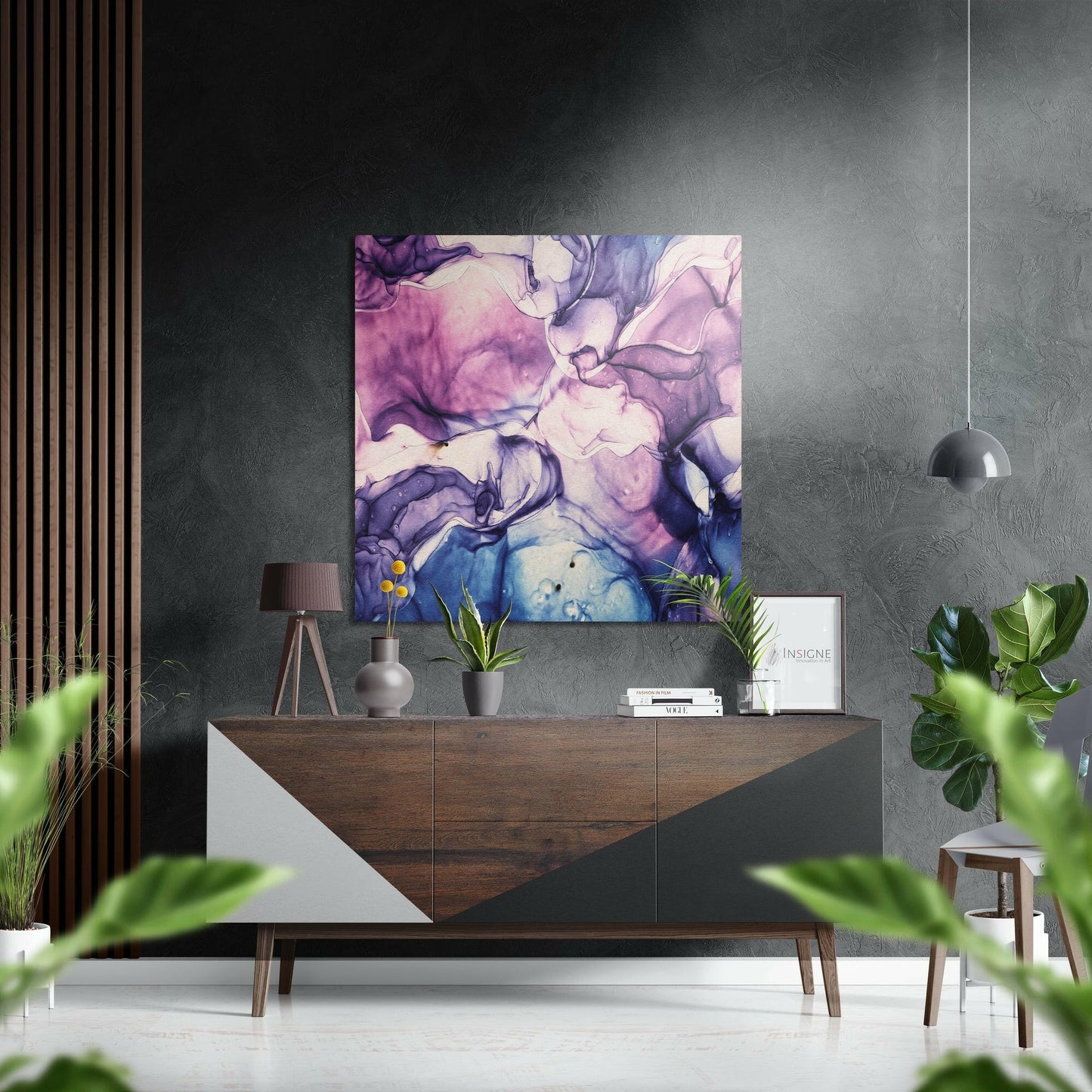 Violet Blue Ink Bloom Brushed Aluminium Dibond Wall Art