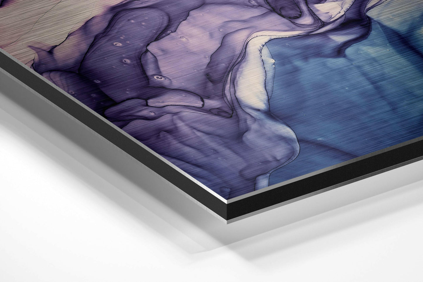 Violet Blue Ink Bloom Brushed Aluminium Dibond Wall Art