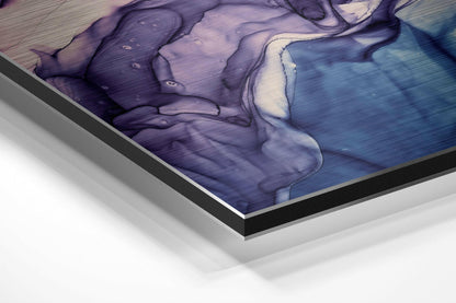 Violet Blue Ink Bloom Brushed Aluminium Dibond Wall Art
